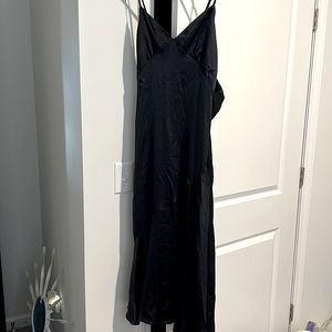 M Navy slit satin dress